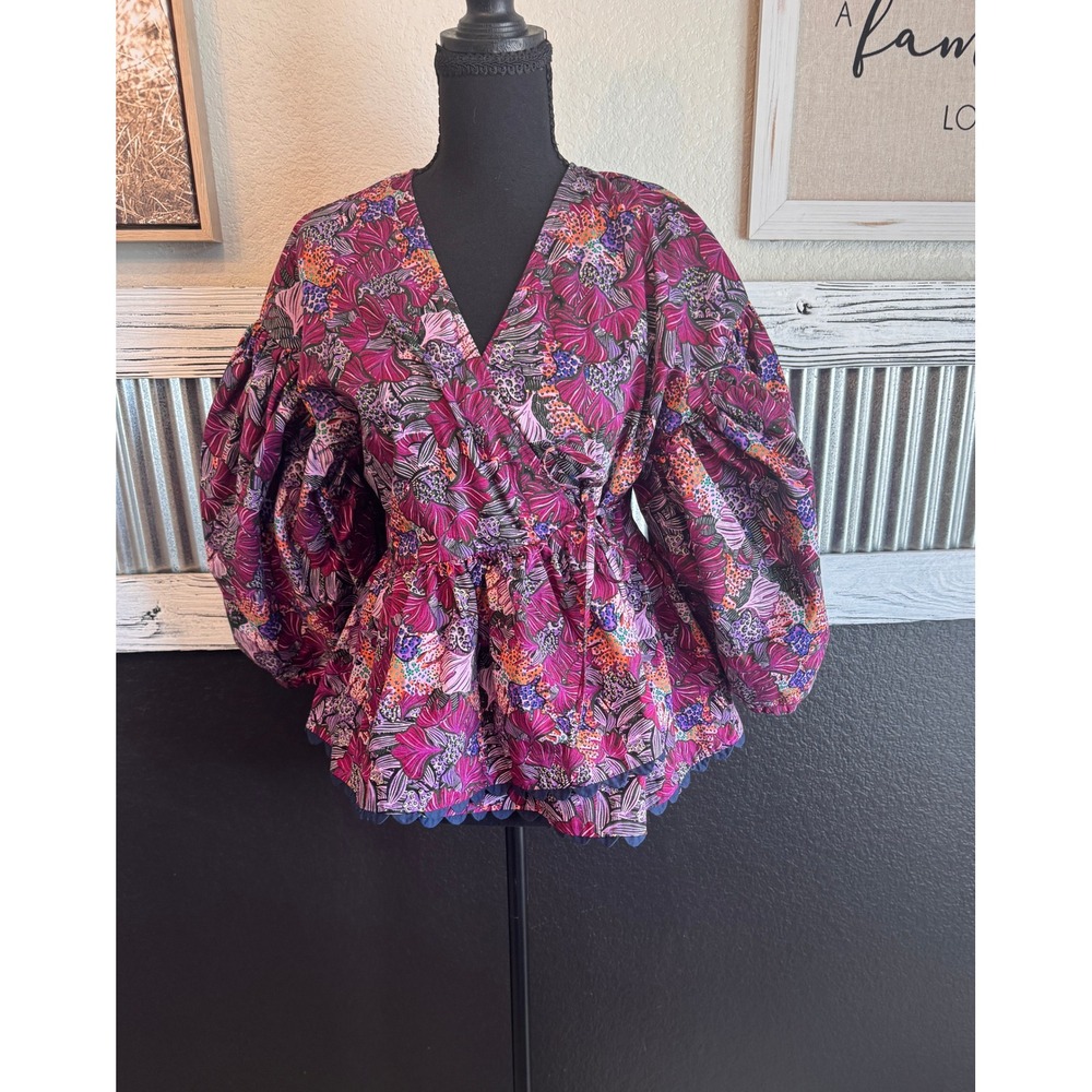 Kika Vargas Target Womens S Floral Puff Sleeve Peplum Blouse Cottagecore